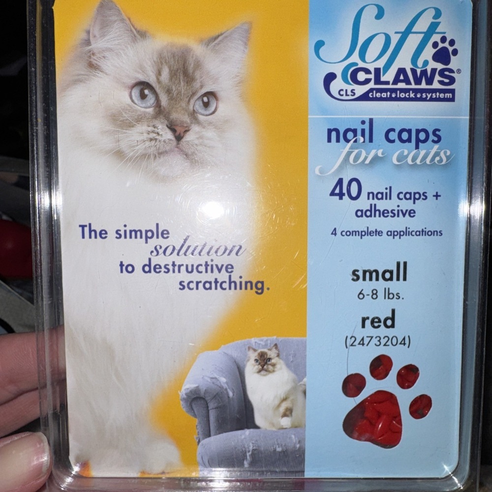 Soft Claws Nail Caps & Adhesive (40) for Cats Small (6-8lbs) RED New NO Scratch